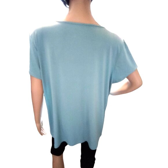 Designers Originals Size 1X Light Blue Layered Short-Sleeve Top With Tie Front - Picture 7 of 8